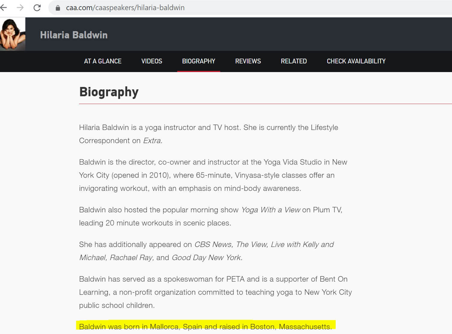 Hilaria Baldwin's CAA profile