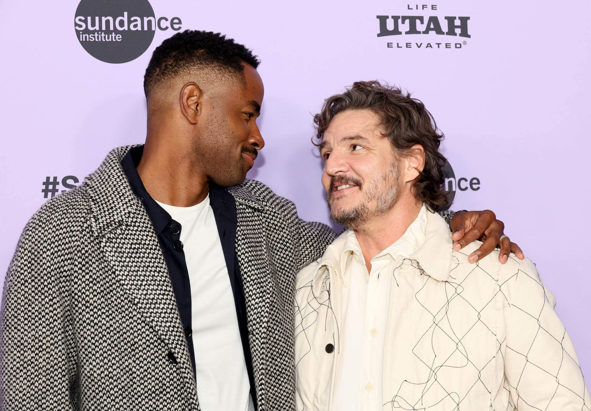 Jay Ellis and Pedro Pascal attend the "Freaky Tales" Premiere during the 2024 Sundance Film Festival at Eccles Center Theatre on January 18, 2024 in Park City, Utah