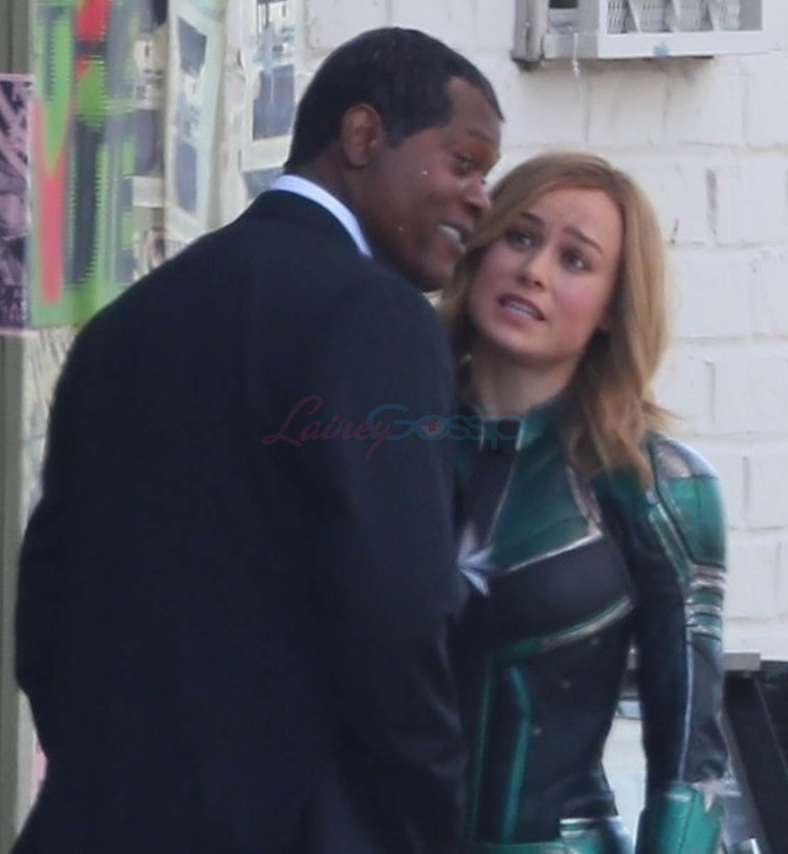 Brie Larson & Samuel L Jackson at work on Infinity War weekend