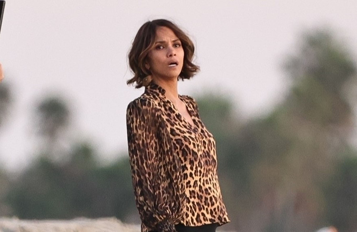 Halle stressed on set