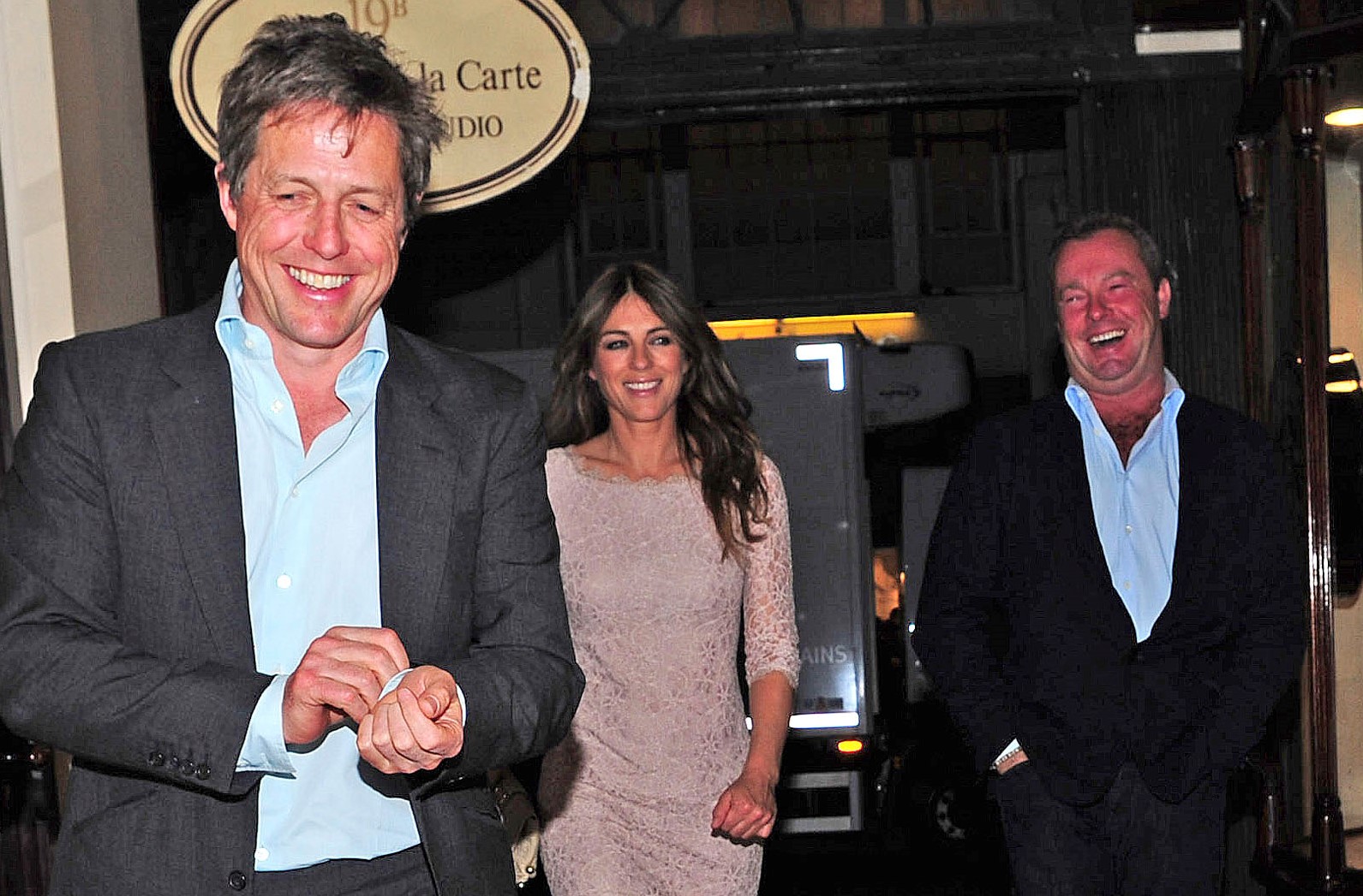 Liz Hurley and Hugh Grant go out for dinner with her new boyfriend