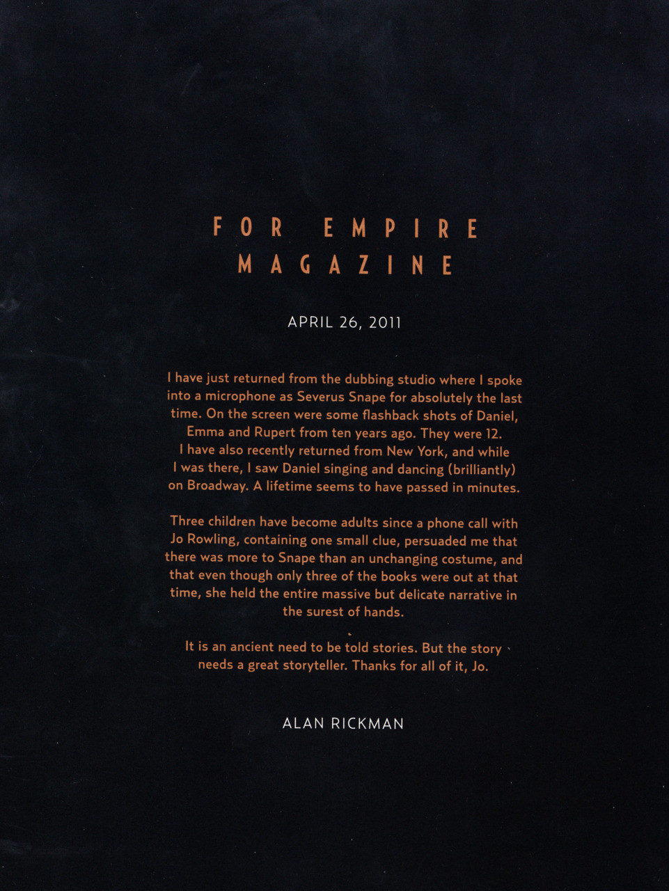 Best of 2011: Alan Rickman’s letter