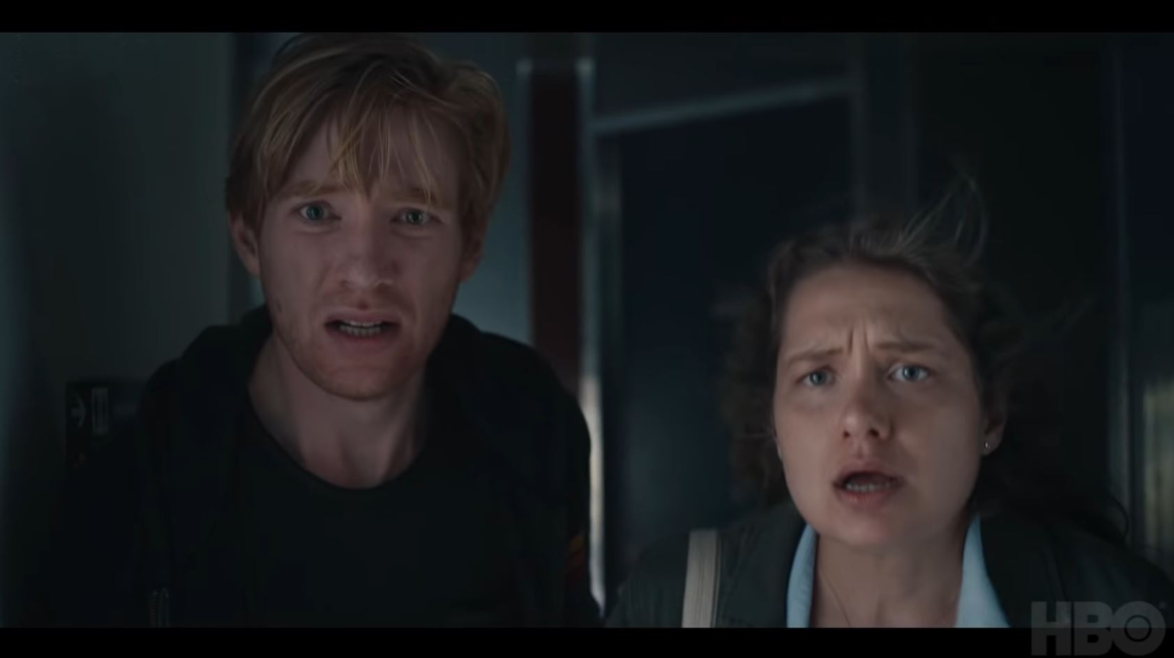 Domhnall Gleeson and Merritt Weaver on the run