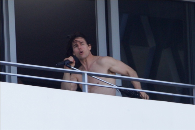 The balcony is his shower